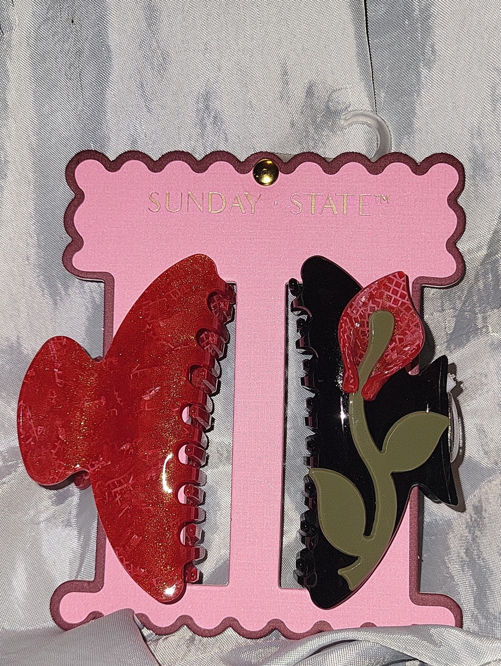Sunday State Red Floral and Red Solid Hair Claw Set Li
